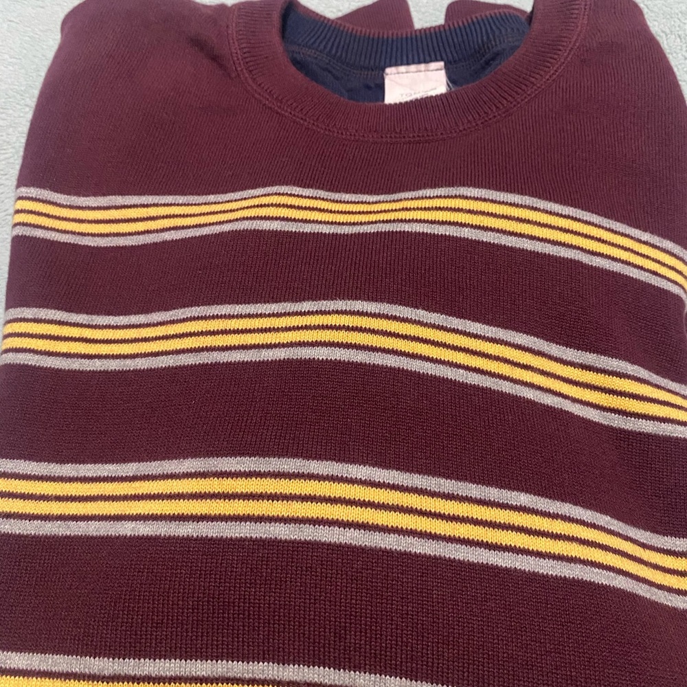 Tommy Hilfiger Burgundy Sweater with Yellow and Gray Stripes